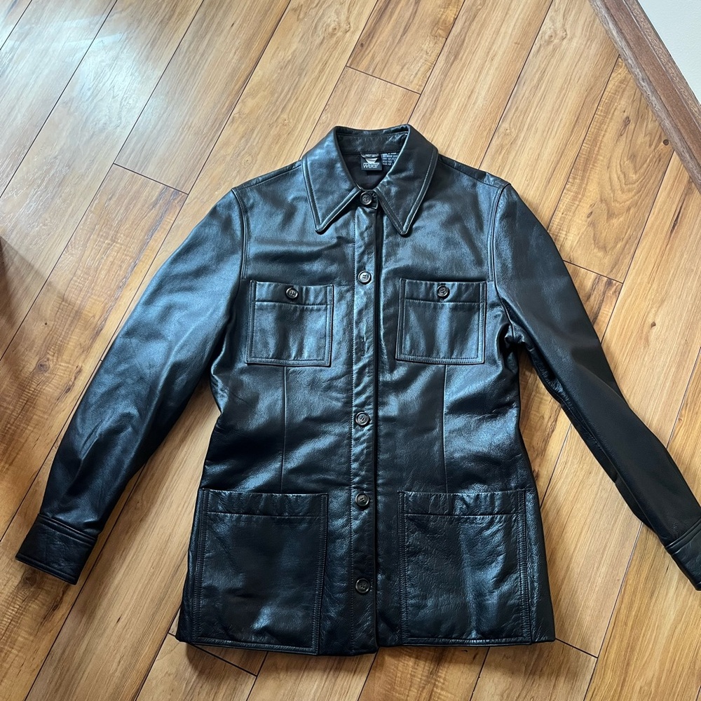 Women's dark brown virginia slims small vintage Leather Jacket